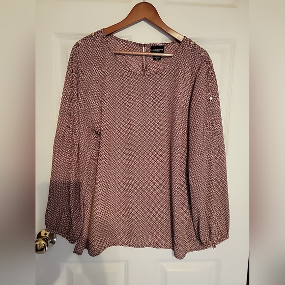 Liz Claiborne Career Womens Size XXL Pullover Top Button Detail Burgundy & Tan - Picture 1 of 12